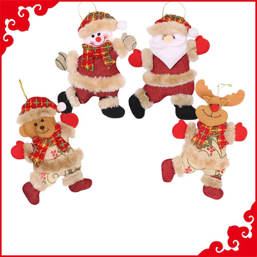 4pcs Christmas Ornaments Cloth Figurine Pendant Gift Dancing Santa Claus Snowman Elk Bear Toy Doll Hang Decorations Christmas Tr