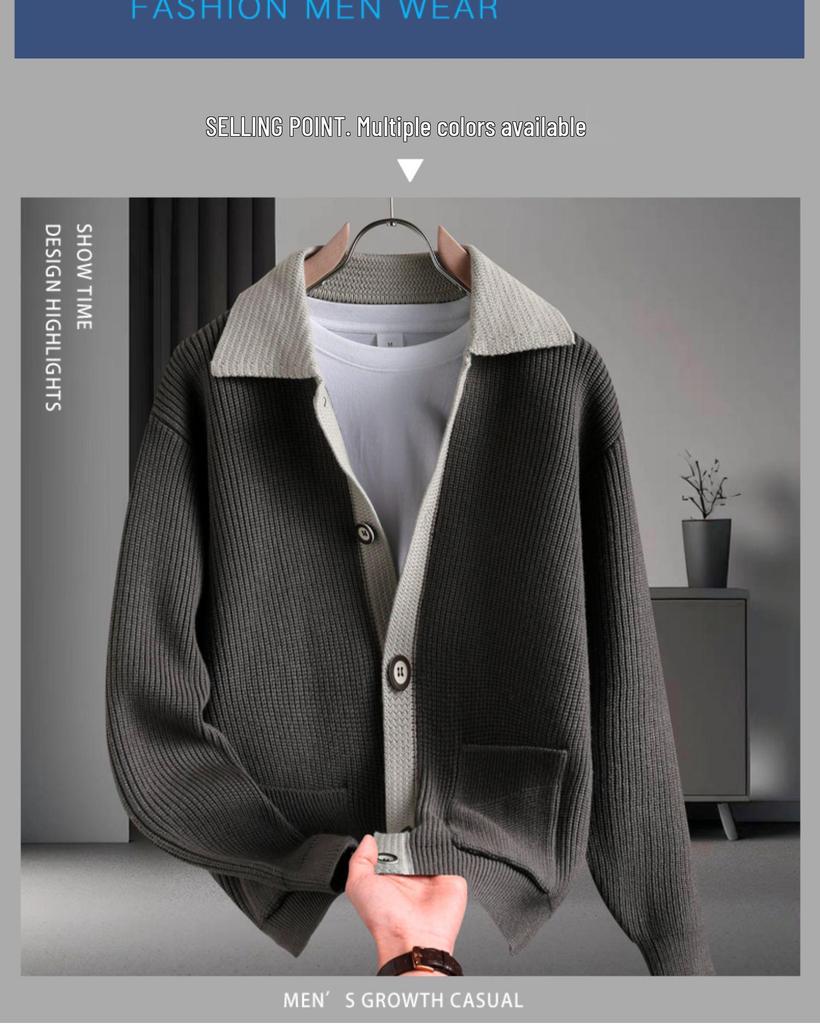 Men's Trendy Two-Piece Knit Cardigan: High-End Wool Sweater Jacket for Autumn/Winter