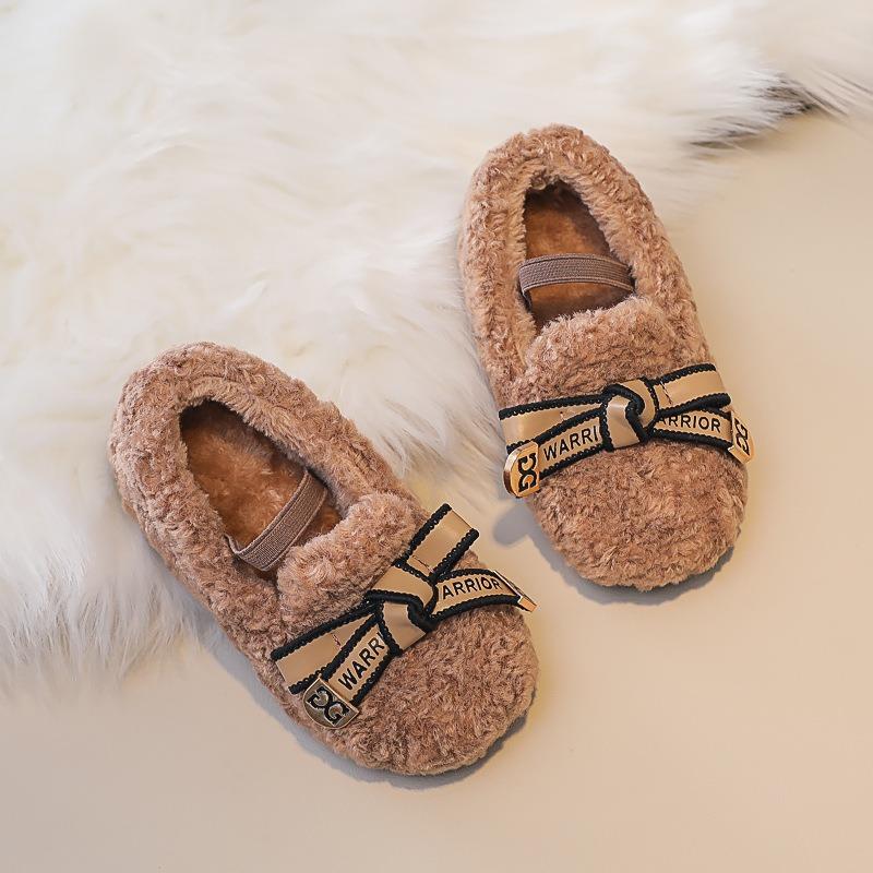 Children's Woolly Shoes Female Autumn and Winter Network Red Cute Cotton Shoes Girls' Beanie Shoes with Velvet Warm Baby Wear