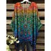 Women T-Shirts Bohemian Vacation Simple Pattern Print Tops Irregular Hemp Round Neck Fashion Versatile Short Sleeve Y2k Clothes