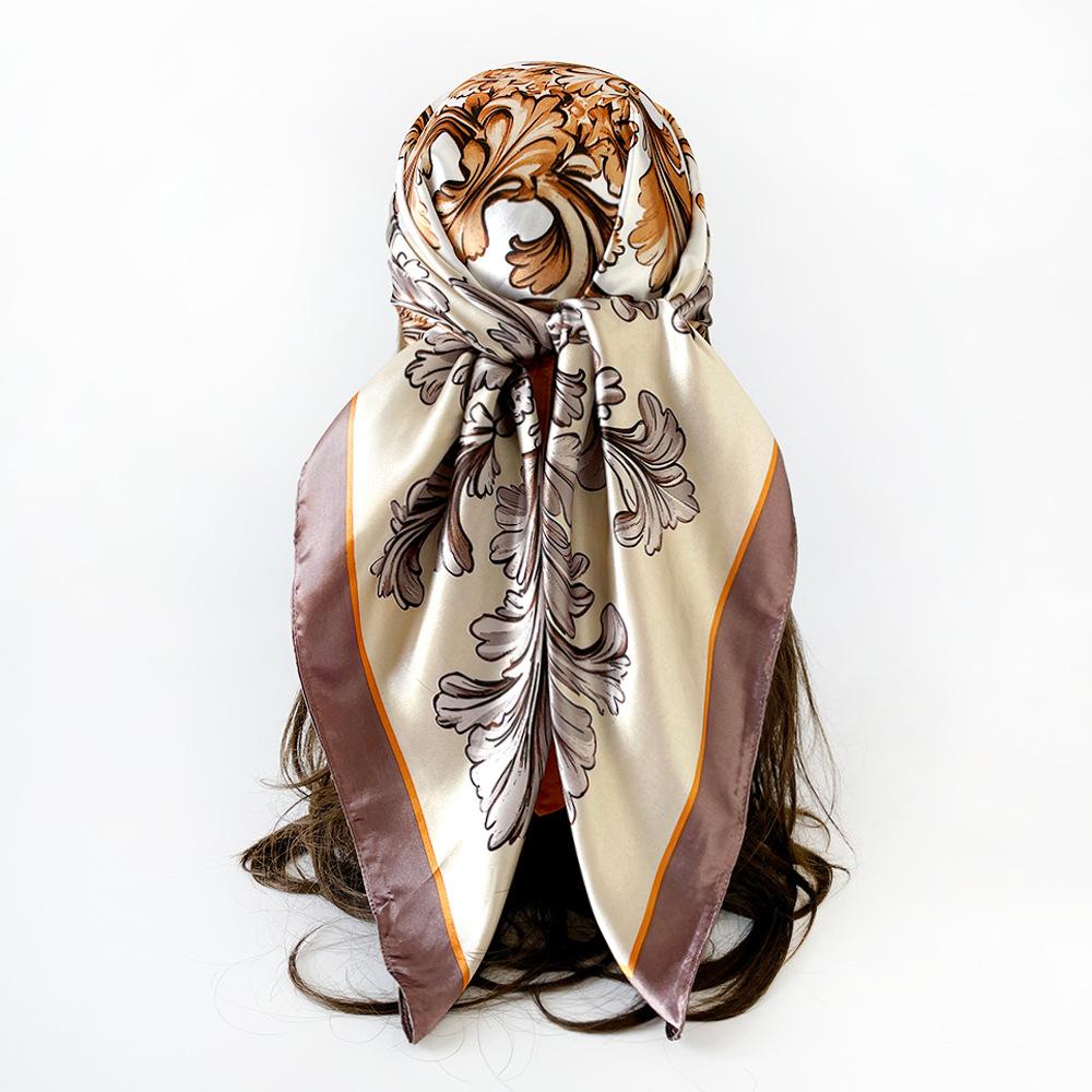 90cm Scarf, Headscarf, Women’s Two-Tone Printed Fashionable Versatile Shawl, Rayon Square Scarf