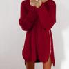 Women Dress Solid Color Sideway Zip Sexy Long Sleeve O Neck Mini Sweater Dress for Spring