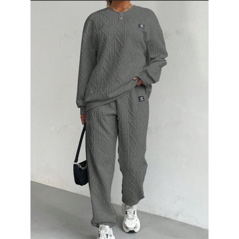 Women's 2-Piece Cable Knit Loungewear Set Oversized Long Sleeve Top & Pants Co-ord