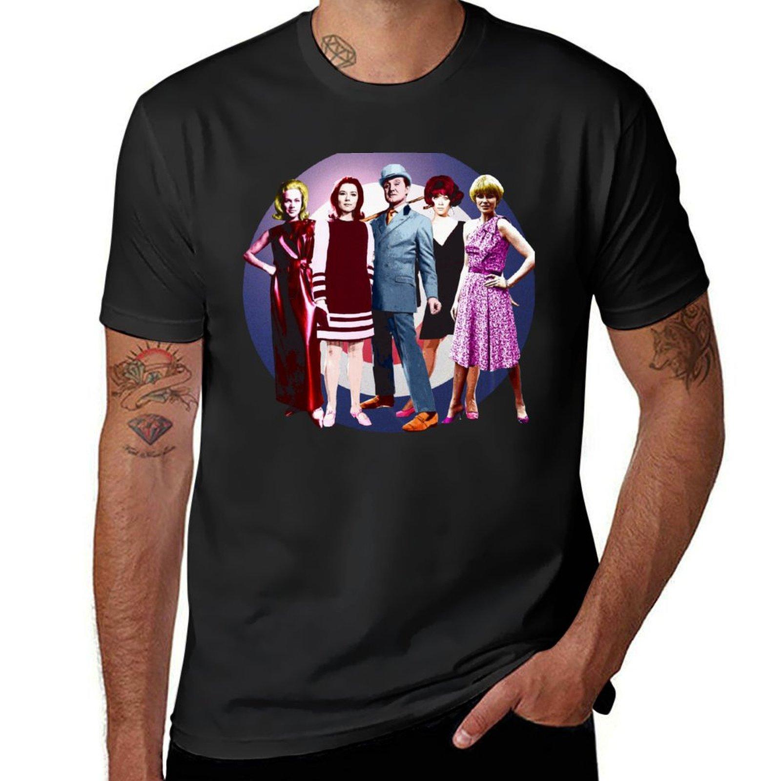 1960s Spyfi JOHN STEED & Partners CATHY GALE, EMMA PEEL, TARA KING, PURDEY Pop Art T-Shirt plain men clothes S разноцветный