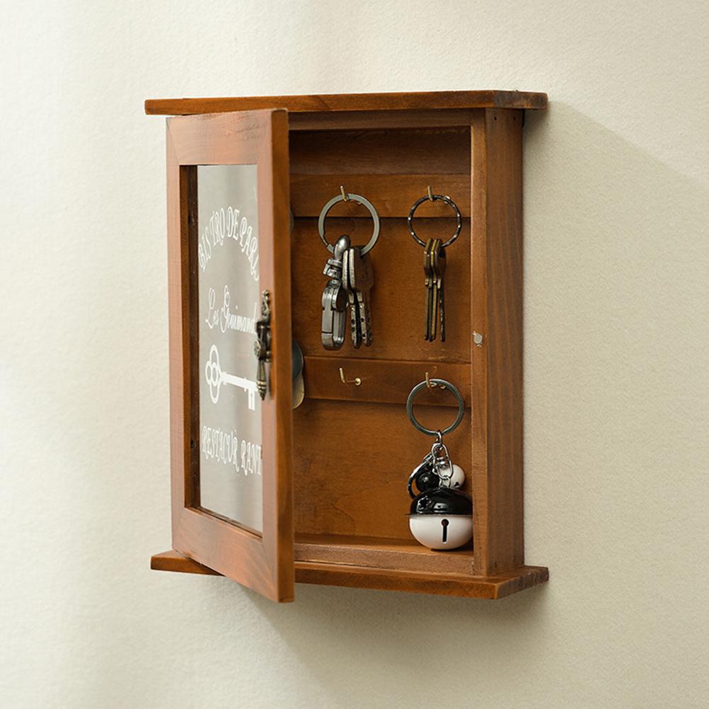 Key Organizer Wooden Key Cabinet Wall Box Beautiful Durable Retro Acrylic Door Key Storage Box