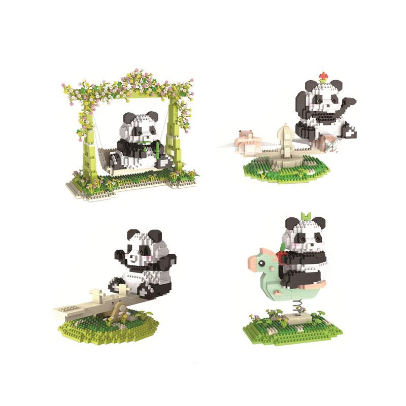 Nanobricks Lovely Cartoon Animal Micro Diamond Block Panda Swing Seesaw Rocking Horse Carousel Model Bricks Educational Toys
