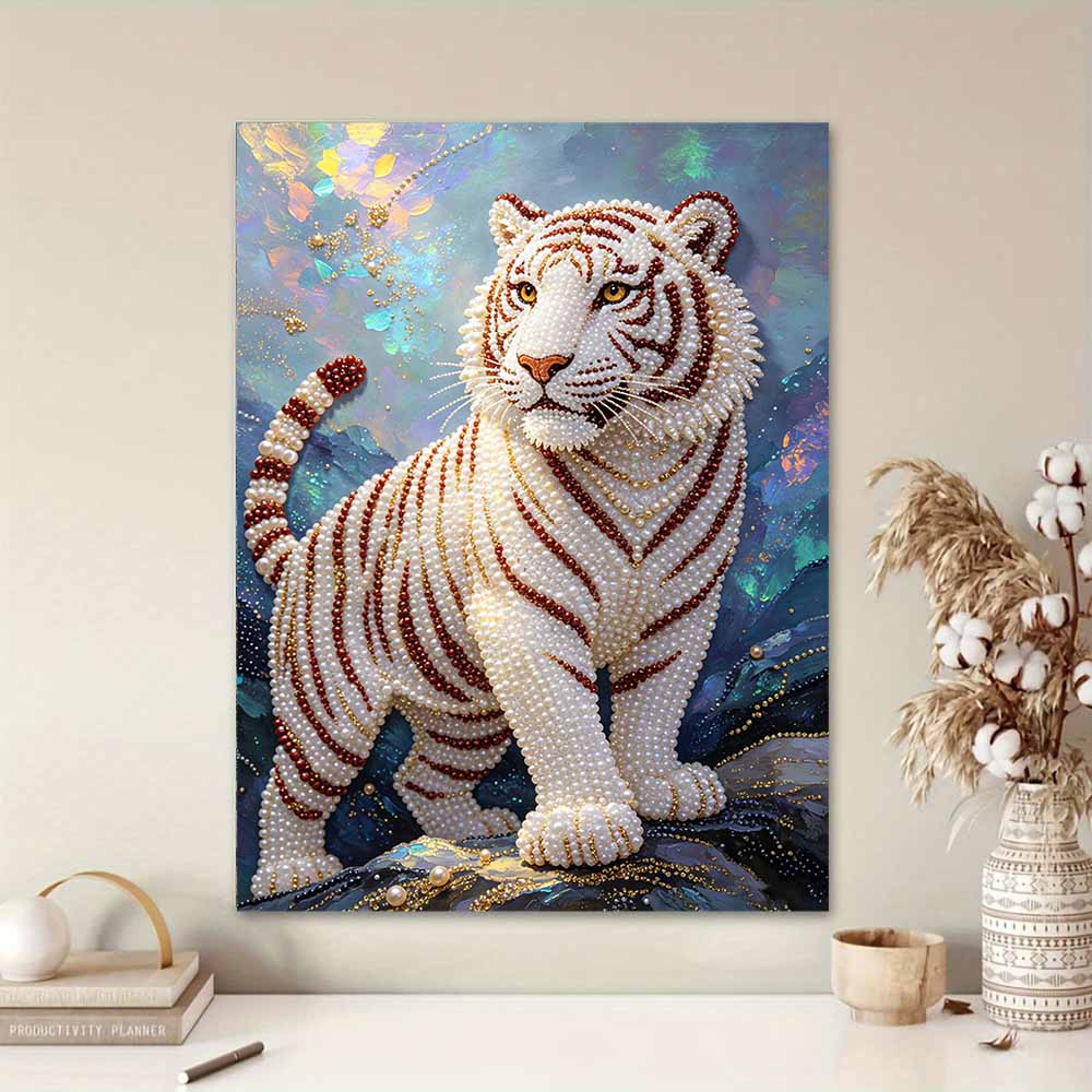 Majestic Tiger Pearl Kit 5D DIY Round Rhinestone Art for Adults Relaxing Handmade Wall Decor National Day Gift Frameless Design