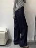 Women's 2025 Dark Blue High-Waisted Wide-Leg Denim Jeans - Autumn Collection, Loose Fit, Floor-Length.