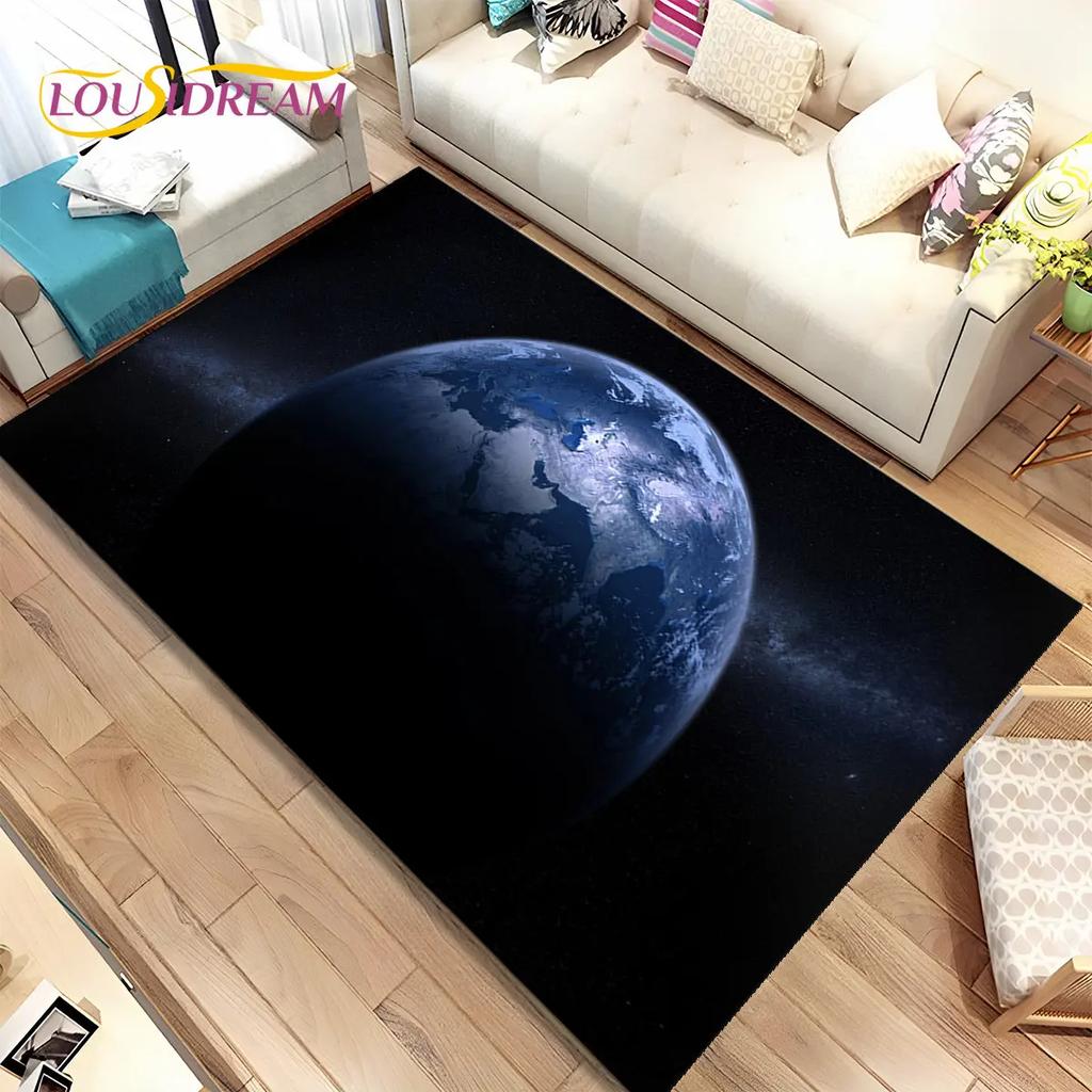 3D Space Fixed Stars Galaxy Earth Area Rug,Carpet Rug for Home Living Room Bedroom Sofa Doormat Decor,Kids Non-slip Floor Mat HD
