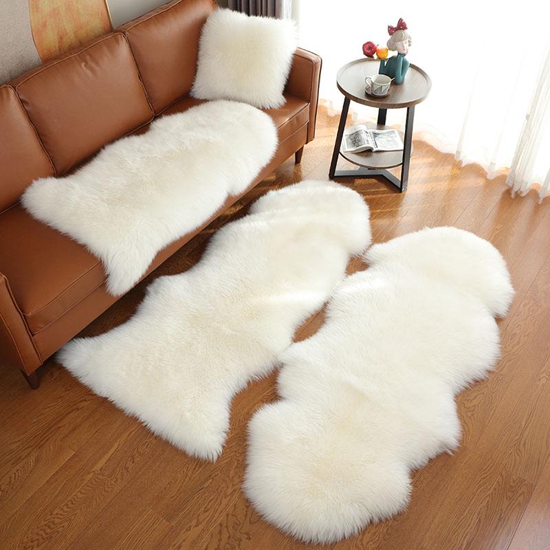 Australian Sheepskin Leather Pattern Wool Sofa Cushion, Carpet, or Bedside Rug – Spliceable into One Sheepskin Piece