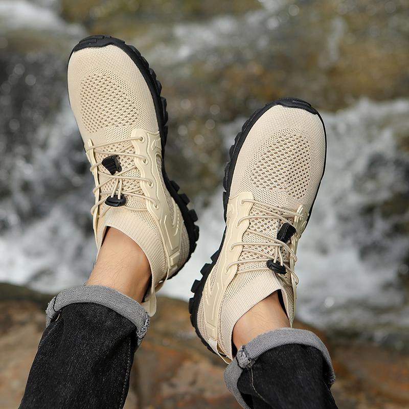 Breathable Knitted Men's Hiking Shoes High-top Casual Sports Shoes Non-slip Outdoor Trekking Traveling Sneakers Big Size 38-48