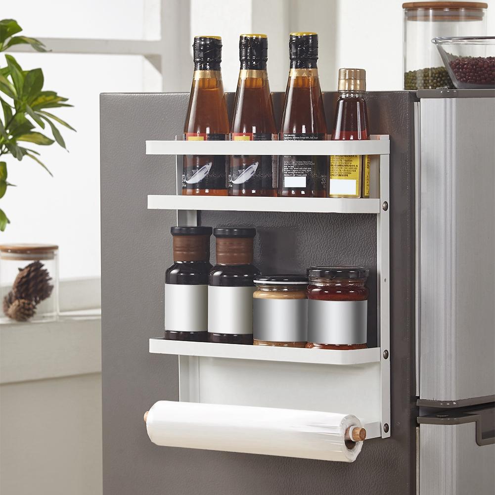 Household MultiFunctional Folding Magnet Refrigerator Rack Hanging Storage Rack (Black)
