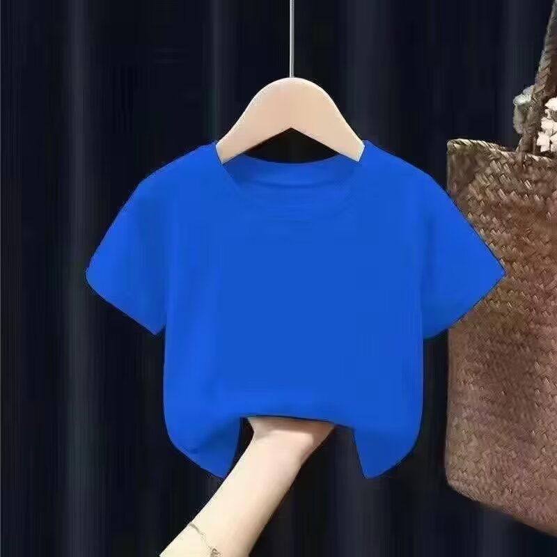 Summer Kids Solid Short Sleeve T Shirt Boys Girls Round Neck Breathable Base Layer Top 90
