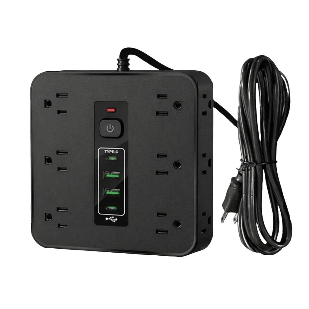 Multi-function Power Strip With Surge, Featuring 12 AC Outlets, 2 USB-C Ports, And 2 USB-A Ports. Includes A 6.6-foot