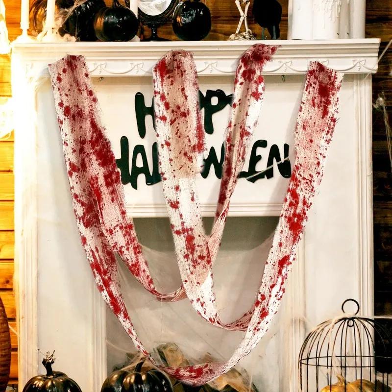 Halloween Blood Stained Gauze Tape Scary Isolation Bandage Prop for Haunted House Party Scene Decoration Supplies