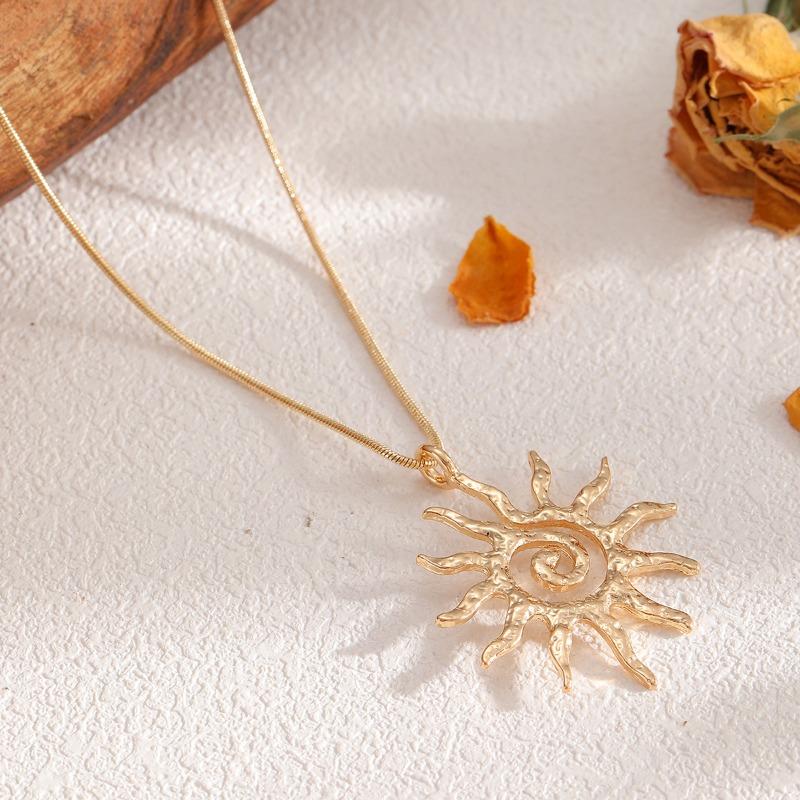 Gold Sun Necklace Hollow Pendant Earrings Niche Premium Spiral Jewelry Ring Women