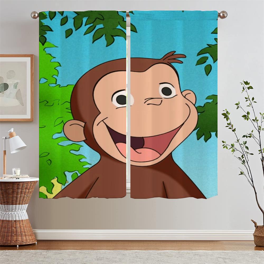 Curious George Kitchen Curtain Tiebacks Curtains for Living Room Decoration Tulle In Kitchen Curtains 2 Pieces Window Blackout