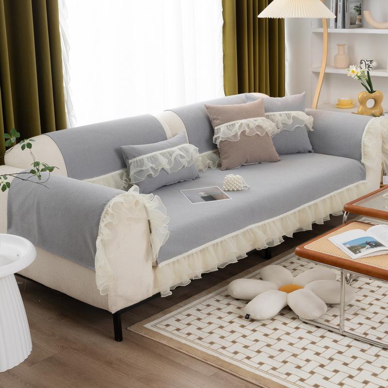 

Жемчужное кружево с сердечками для девочек, универсальная диванная подушка из синели на четыре сезона, однотонная нескользящая подушка для дивана с защитой от кошачьих царапин 70x70