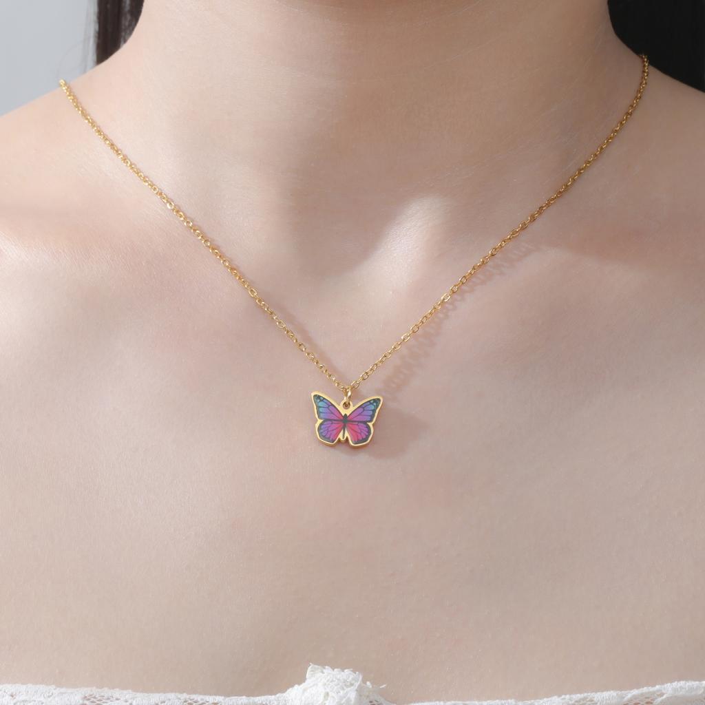 Teamer Colorful Butterfly Necklace For Women Girls Gold Color Stainless Steel Birthday Fashion Jewelry Gift Wholesale 2026 New