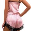 Pigiama da donna in due pezzi con scollo a V, sexy, in pizzo, con bretelle e pantaloncini, pigiama casual senza maniche da donna