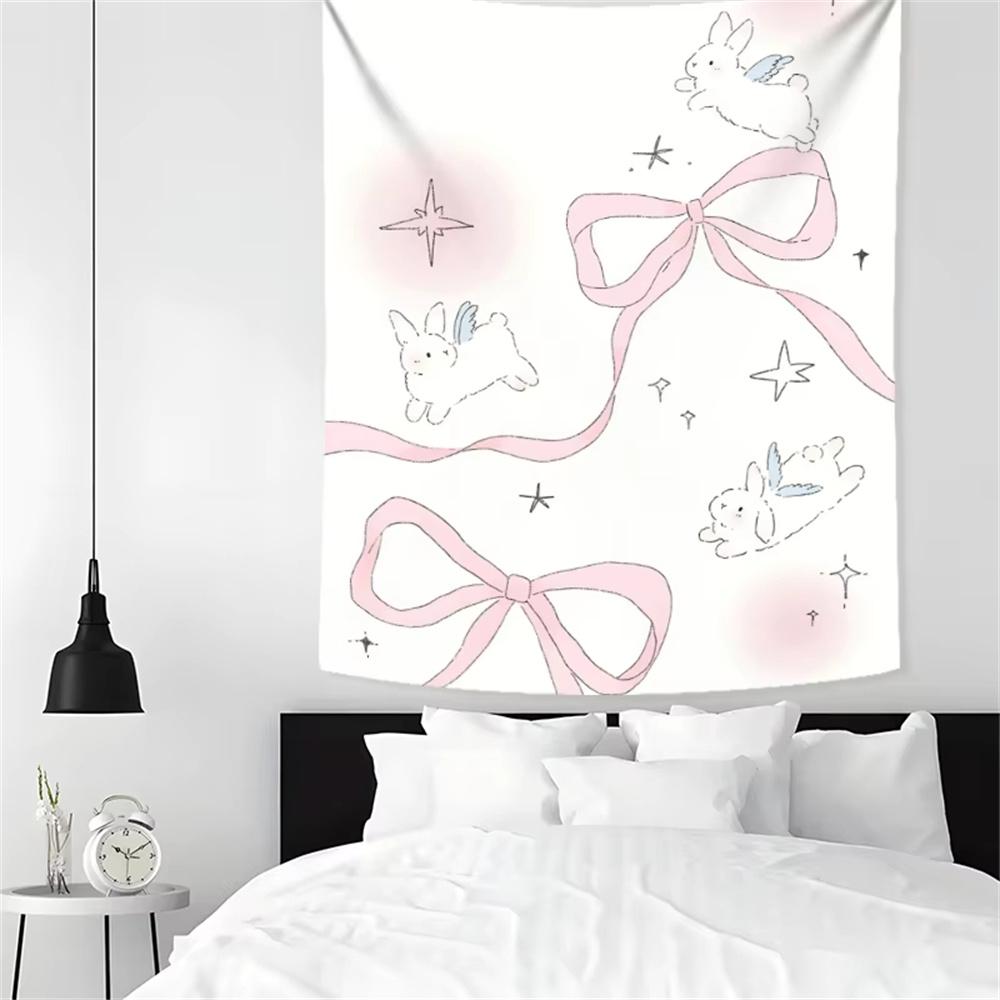 Cute Bunny Wall Tapestry Children's Room Fairy Tale Theme Decor Bedroom Dorm Wall Hanging Background Cloth Festival Gift