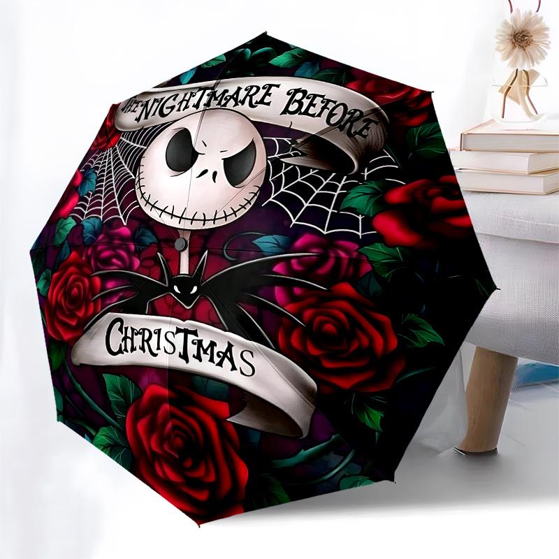 1 Auto Open Nightmare Before Christmas, Jack Skellington Themed Colorful 8-rib Portable Umbrella for Men and Women, A Compact Commuting Comp