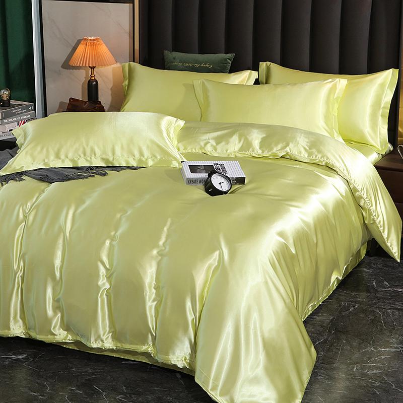 Luxury Satin Bedding Set with Flat Sheet Duvet Cover High End Bedding Set High Density Satin Solid Color Bedding