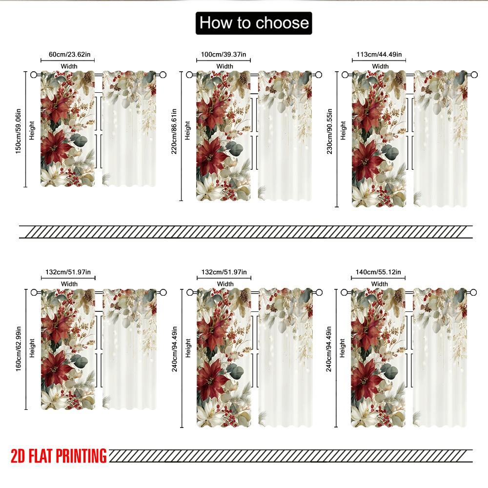 2pcs 2D flat printing Merry Christmas Curtains Christmas Poinsettia Holly Berries Digital Printed Polyester Drapes Festive