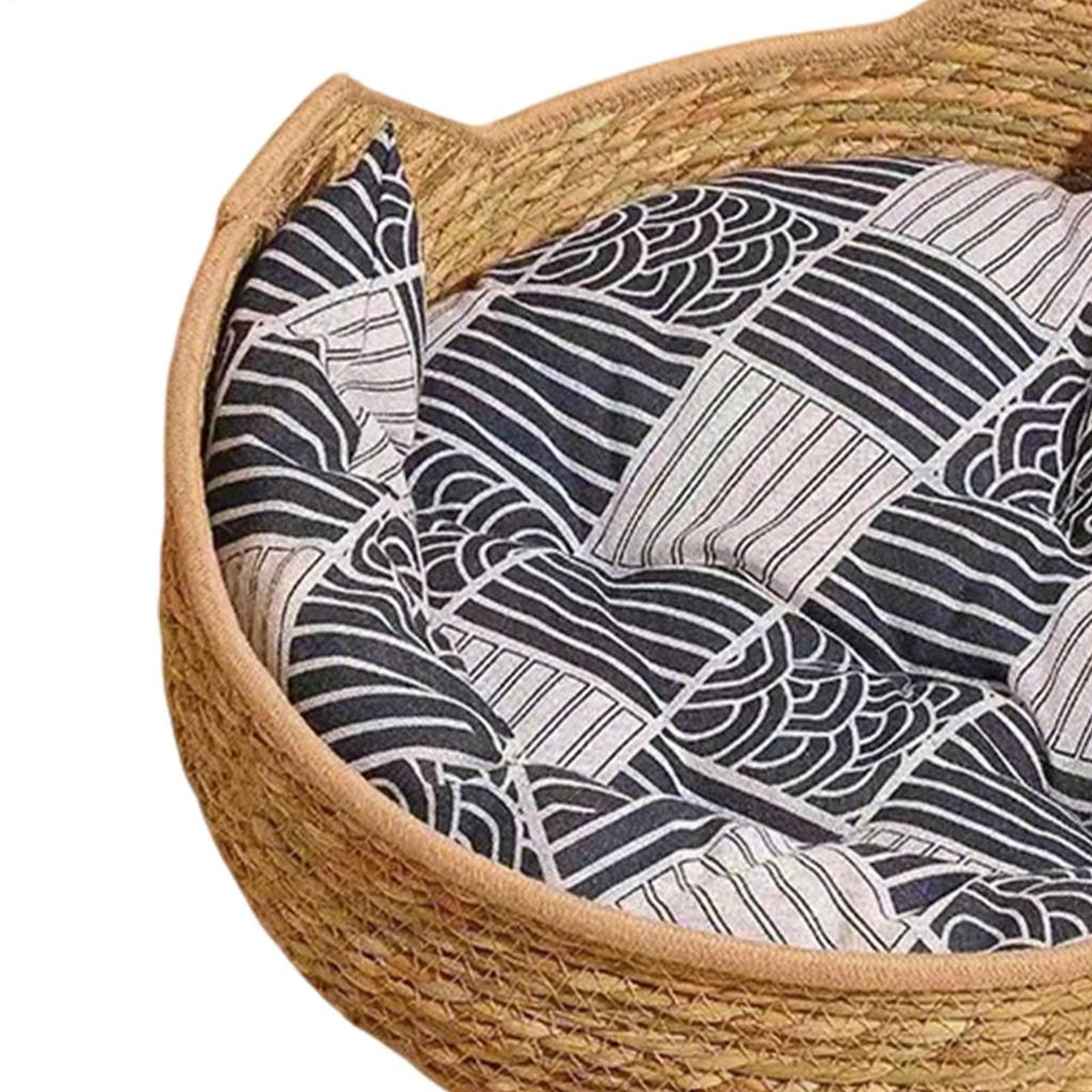 Cat Basket Bed Woven Washable Pet Supplies With Cushion And Pillow Cat Desk Bed For Indoor Outdoor Winter Travel Car Camping