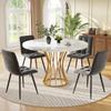 Conjunto de Mesa de Jantar (5 peças), Mesa de Cozinha Redonda com 80 cm de Diâmetro, Pés de Metal Dourado, Tampo de Mesa Marmorizado Branco, Cadeiras de Jantar de Veludo Cinza