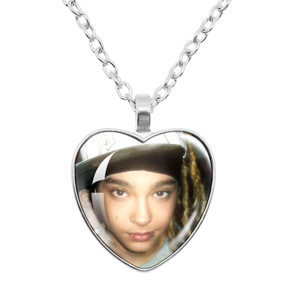 Pop Retro Rock Band Tokio Hotel Glass Heart Shape Pendant Necklace Bill Kaulitz Music Songer Picture Jewelry Charm Fans Gift