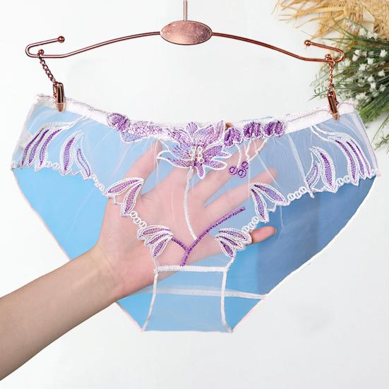 Niski stan haftowany kwiat koronkowe figi damskie szybkoschnące delikatne szycie ultracienkie przezroczyste seksowne kalesony