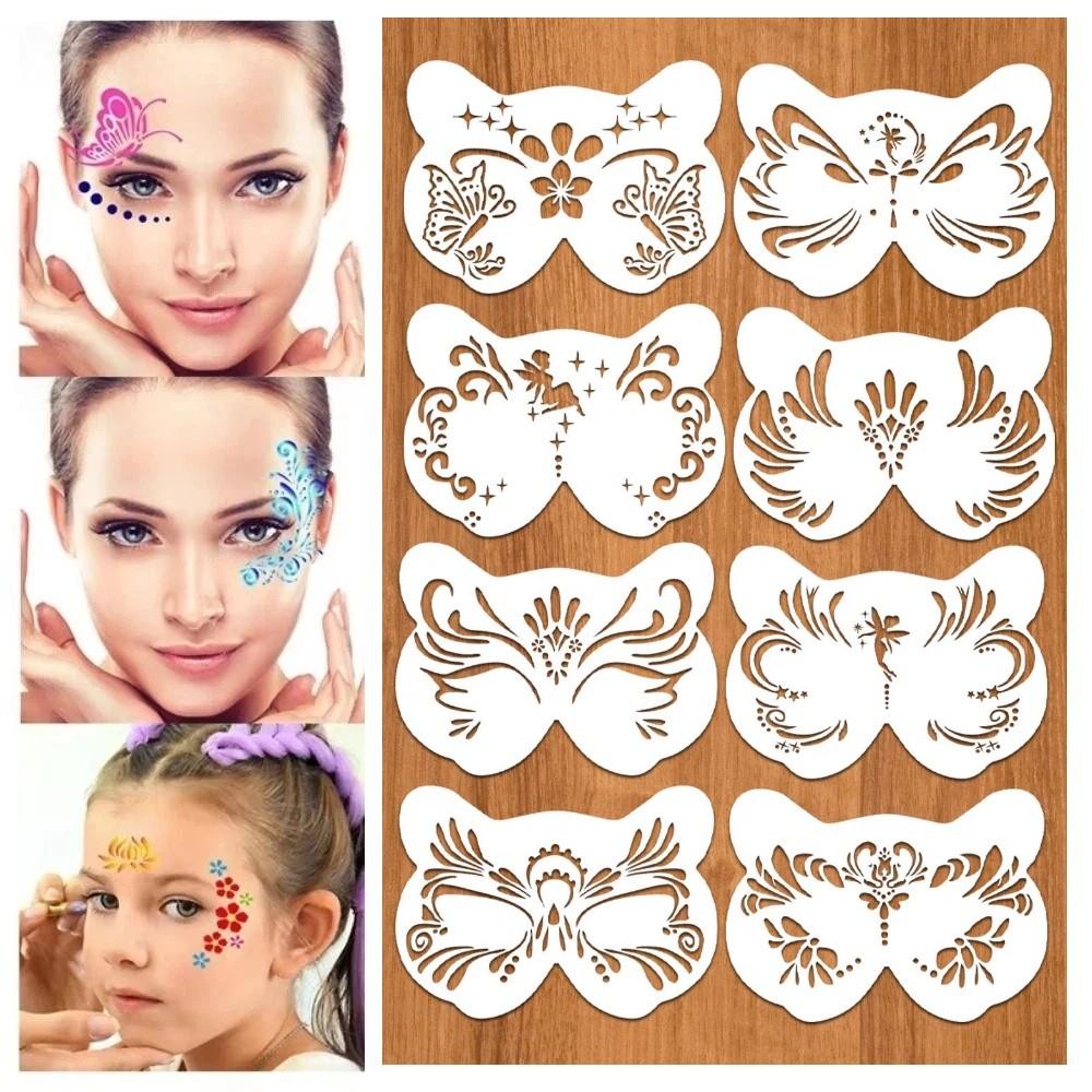 8Pcs Face Tattoo Face Painting Stencils Hollowed DIY Makeup Tools Face Paint Templates Adults Kids