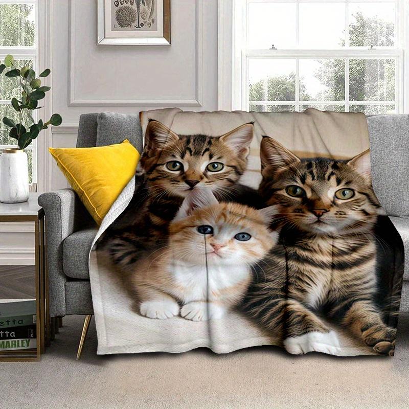 Cute striped cat pattern Flannel printed blanket suitable for all seasons suitable for living room office sofa and travel