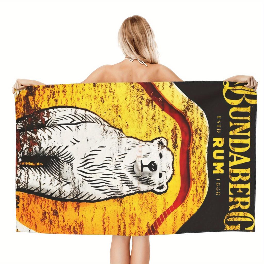 1pc Bundaberg Rum Beach Towel Polar Bear Print Vintage Label Design Quick Dry Microfiber Bath Towel For Men Summer Party Gift