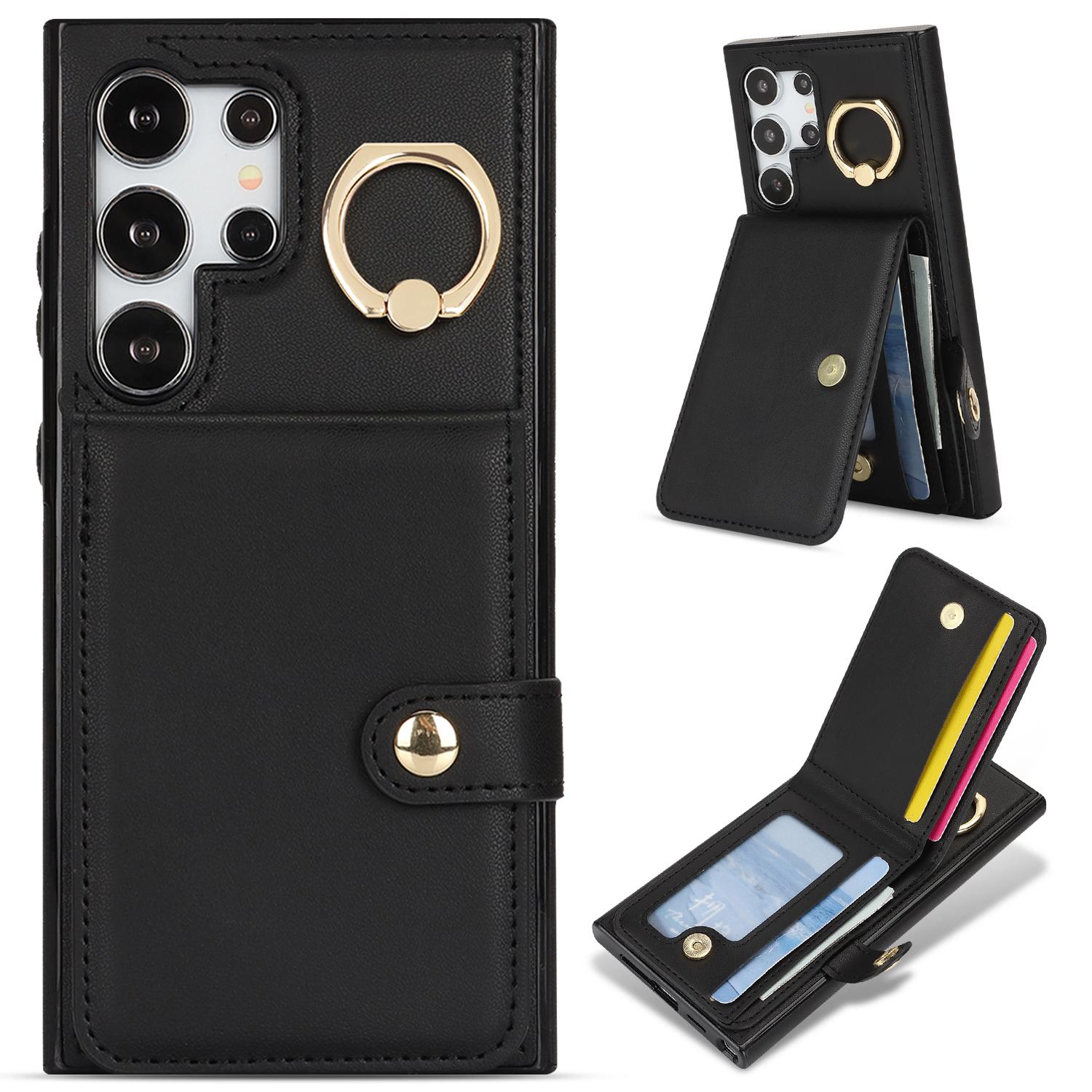 

Чехол-кошелек для Samsung, держатель для кредитных карт, вращающееся на 360° кольцо, кожаная магнитная застежка, подставка, прочный защитный чехол для Galaxy S25 S24 S23 S22 Plus iPhone 7/8