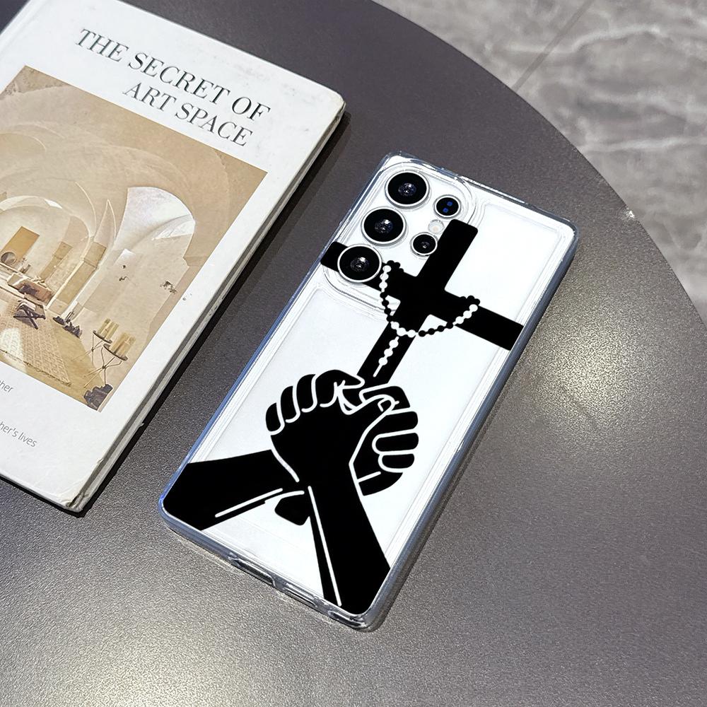 Betende Hände und Kreuz Handyhülle für Samsung Galaxy S26 S25 S24 S23 S22 S21 S20 FE Plus Durchsichtiges TPU Schutzhülle