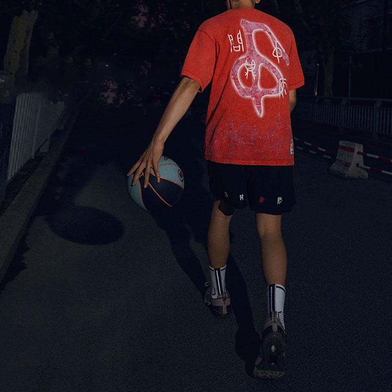Li Ning Badfive Series Seven City Collaboration Back Graphic Print Loose Short Sleeve T-Shirt Unisex Tops Phoenix-Orange AHST767-3