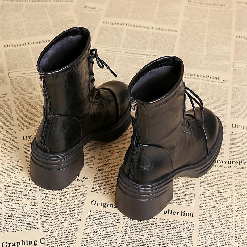 Autumn Winter Platform Thick Heels Woman Ankle Boots Concise Back Zippers Party Dress Shoes Modern Cotton Short Botas Para Mujer