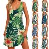 Women's Casual Fashion V-neck Sleeveless Floral Print Side Pocket Dress
