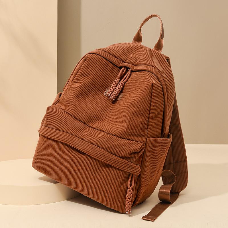 2025 Women's Corduroy Casual Small Backpack - Mori Style, Solid Color