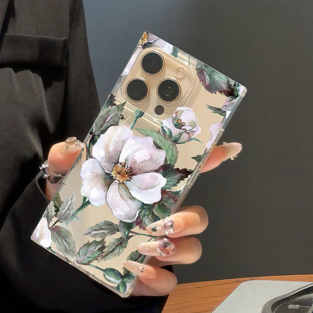 Clear Square Back Tube Case Protection For iPhone 16 ProMax 14 Pro Max 12 13 15 Plus 11 Anti-Oxygen,Peony Pattern Casing