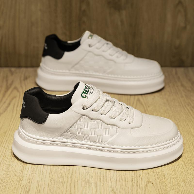 

High quality thick-soled heightening leather surface white shoes autumn low-top sports board shoes work casual versatile men s shoes 44