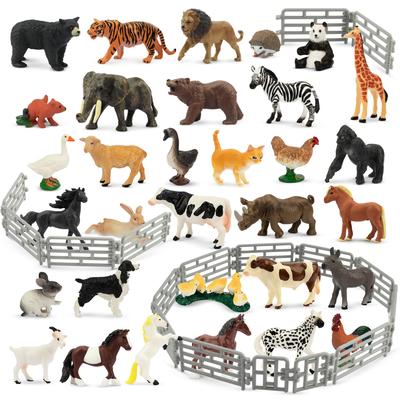 TOYMANY 50-Piece Animal Figure Set, Wildlife Figures, Farm Animal Figures, Horse Figures, Mini Fence Toy, Realistic Animal Models, Popular Animal