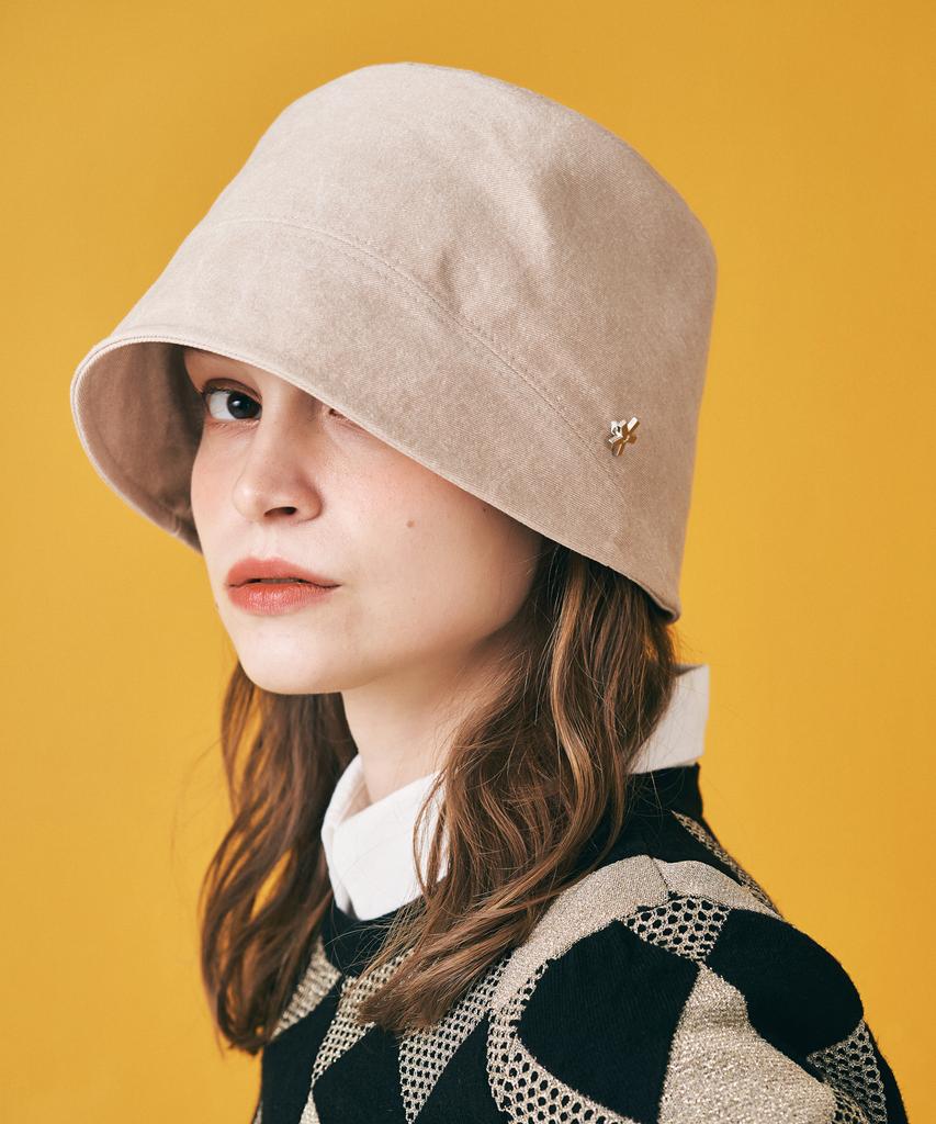 Elkebeullum Brim Cotton Beige Bucket Hat