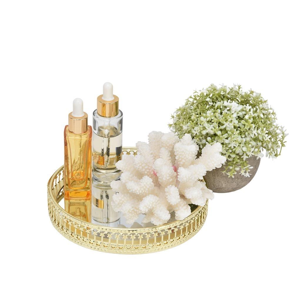 Nordic Style Mirror Tray Vertical Grain Texture Dressing Table Organizer Round Tray Makeup Storage