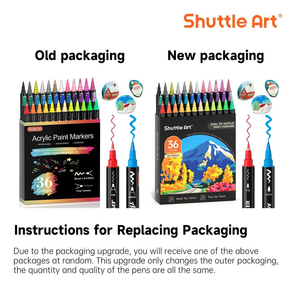 Shuttle Art Acrylic Brush Fine Tip Twin acrylic paint metallic suitable for use on and Perfect for handmade DIY art and as a Markers, & Pen, 36-Color