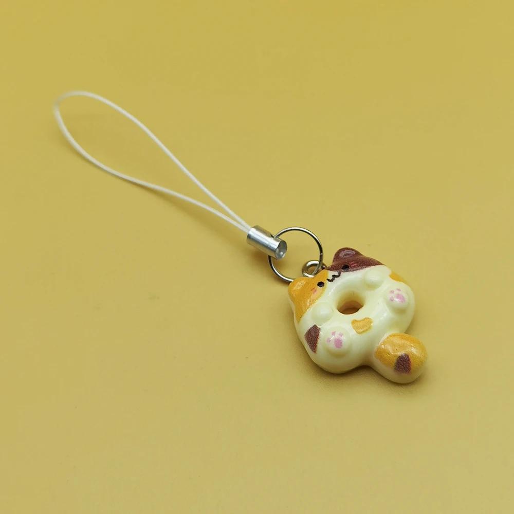

Adorable Kitten Donut Cat Phone Charm Strap Keycord Cute Lanyard Cellphone Case Pendant for Airpods Case Keychain Cord Other