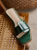 Green women's cool slippers casual square head lazy flat bottom 2025 summer new outer wear one word outer wear slippers