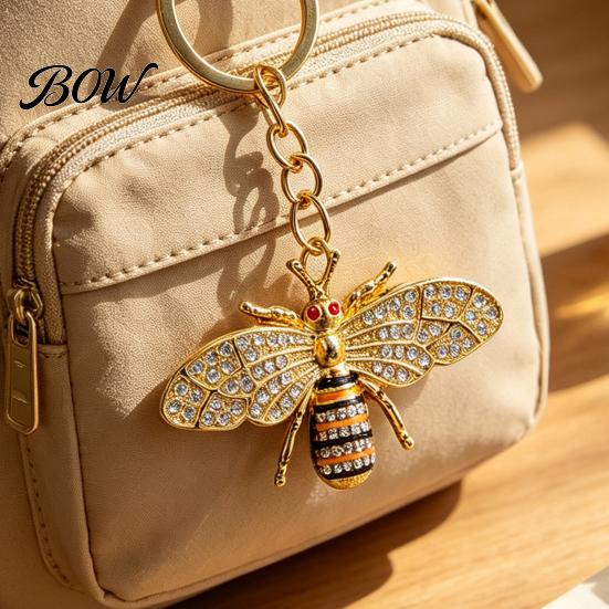 Bee Keychain for Women Rhinestone Women, Bing Alloy Car Sturdy Key Ring with Chain Ring, Decorative Accessories Handbags Backpacks Holder